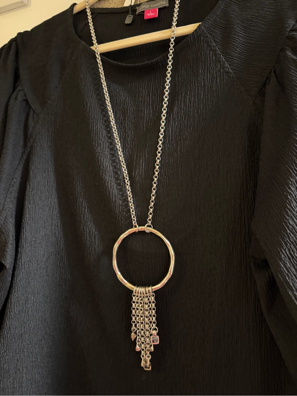 Vidda Silver Hammered Hoop Tassel Pendant Necklace